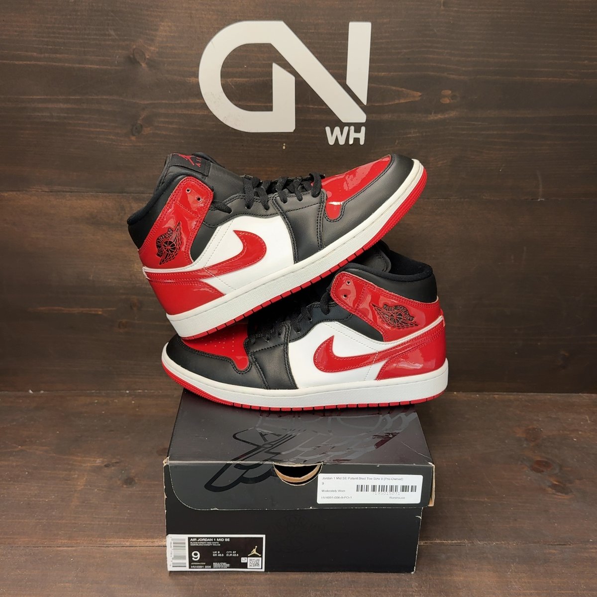Jordan 1 Mid SE Patent Bred Toe Size 9 (Pre-Owned) - front