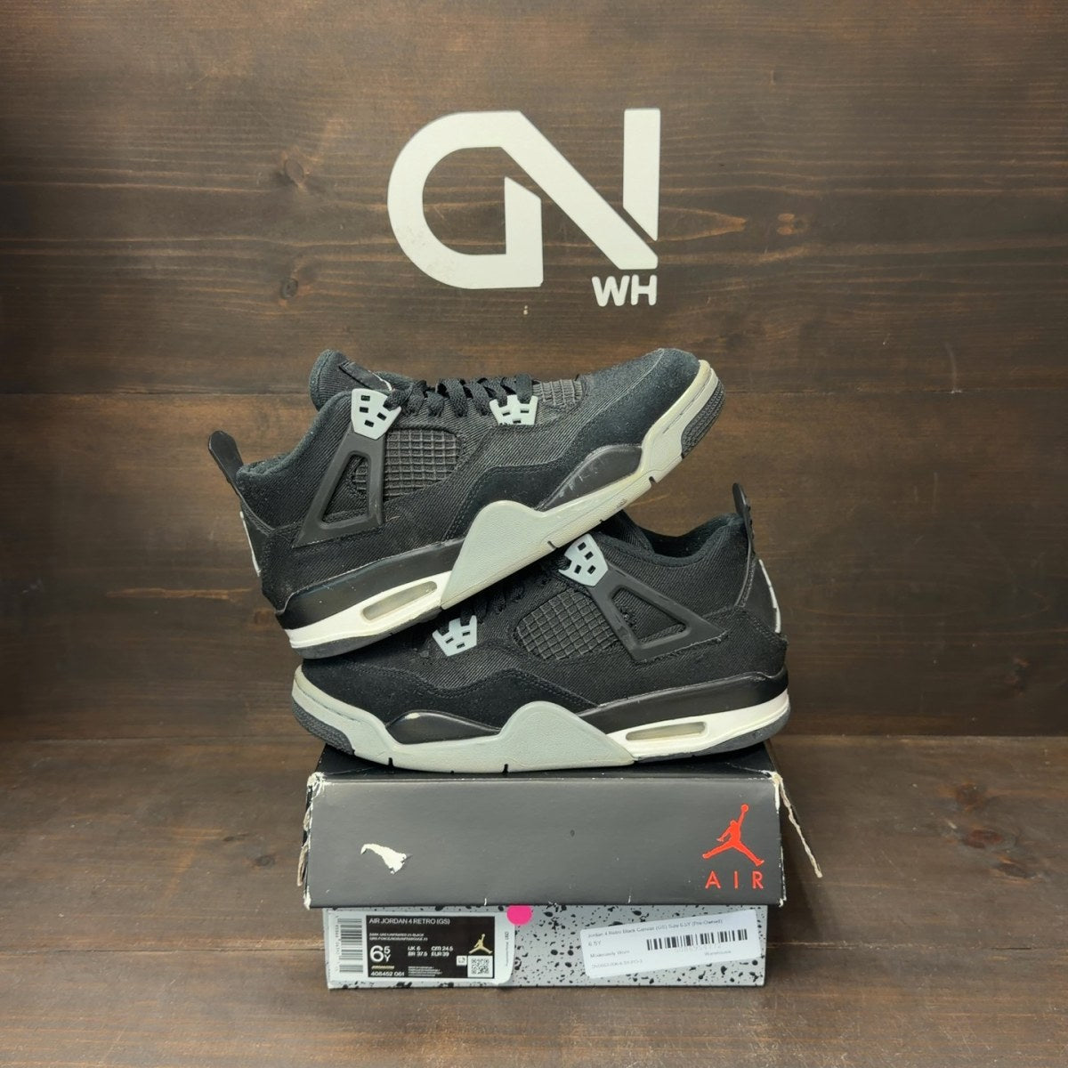 Jordan 4 Retro Black Canvas (GS) Size 6.5Y (Pre-Owned) - front