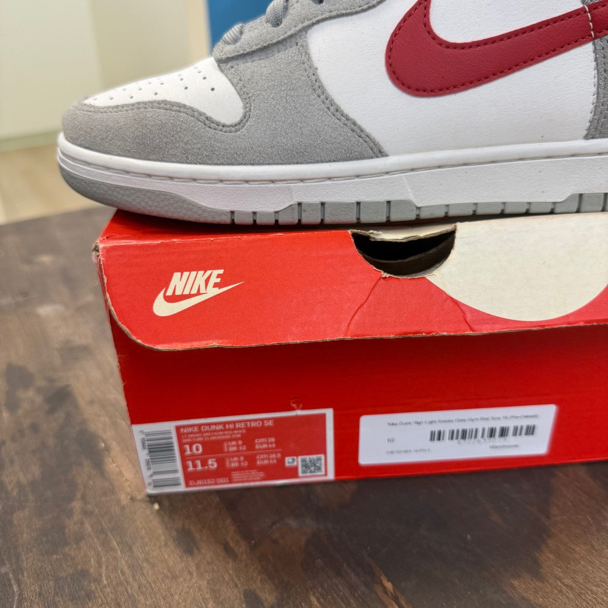 Nike Dunk High Light Smoke Grey Gym Red - Image 6