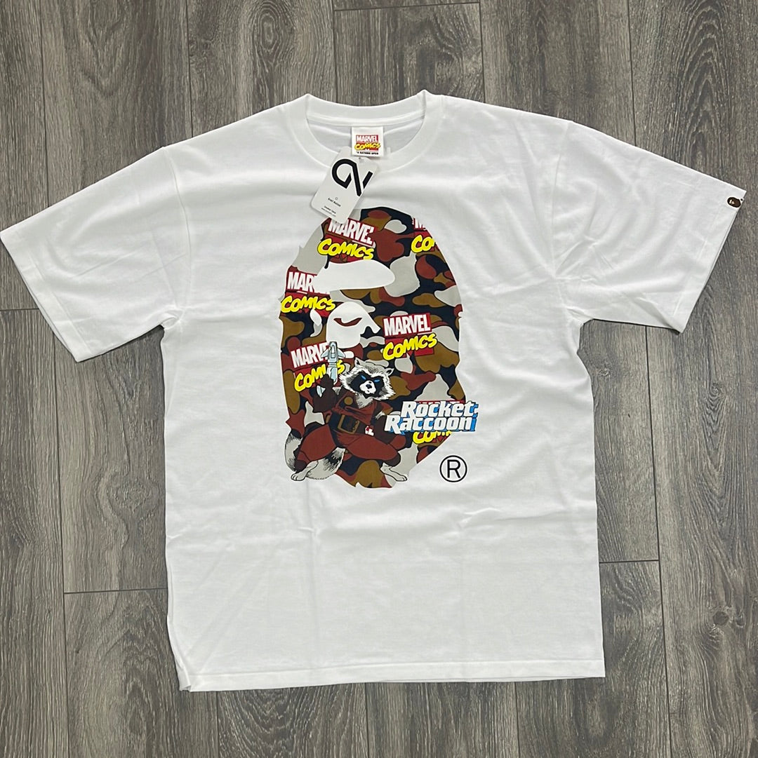 BAPE x Marvel Comics Camo Rocket Raccoon Tee White