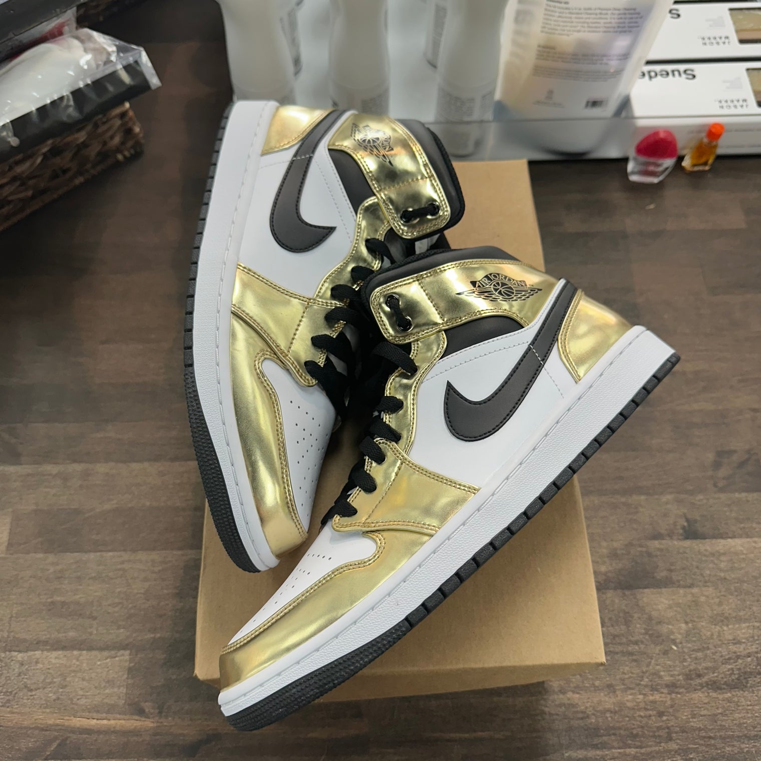 Patent Gold Jordan 1 Mid (USED, No Box)