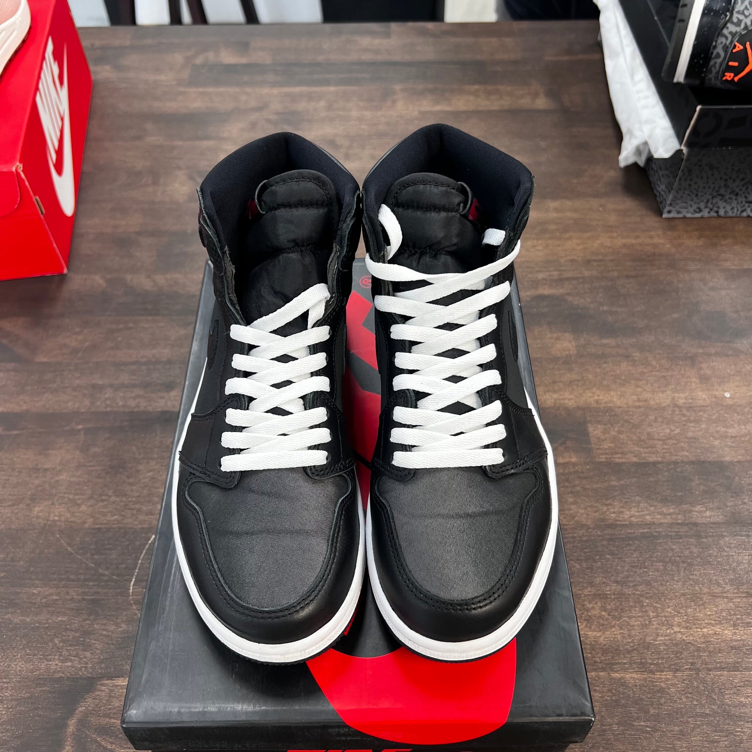 Black Satin Gym Red Jordan 1 High (USED)
