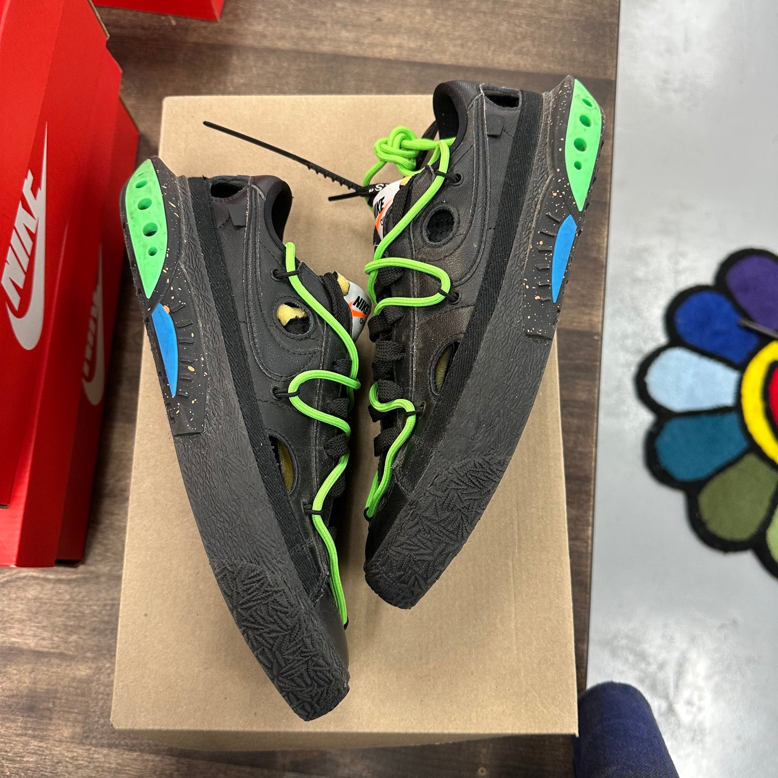 Off-White Black Electro Green Nike Blazer Low (USED,No Box)