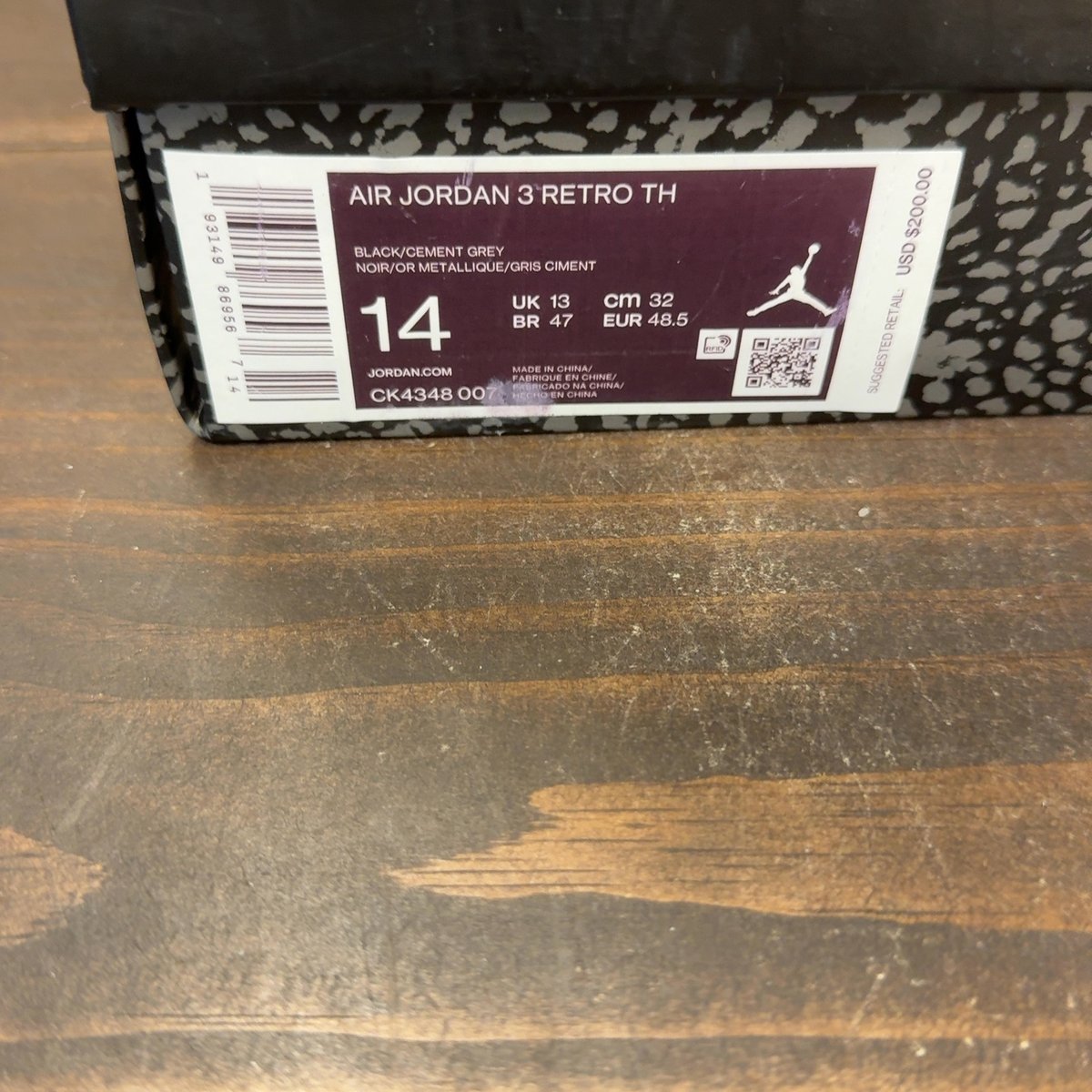 Jordan 3 Retro Tinker Black Cement Gold Size 14 (Pre-Owned) - aux