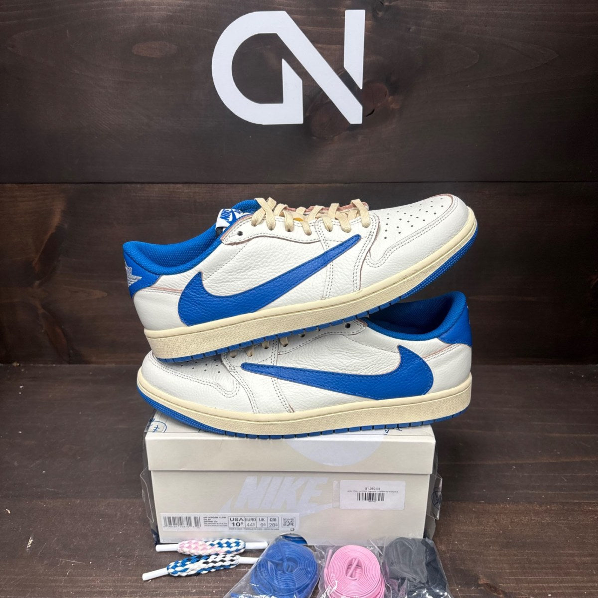 Jordan 1 Retro Low OG SP Fragment x Travis Scott Sail Military Blue Size 10.5 (Pre-Owned) - Image 1