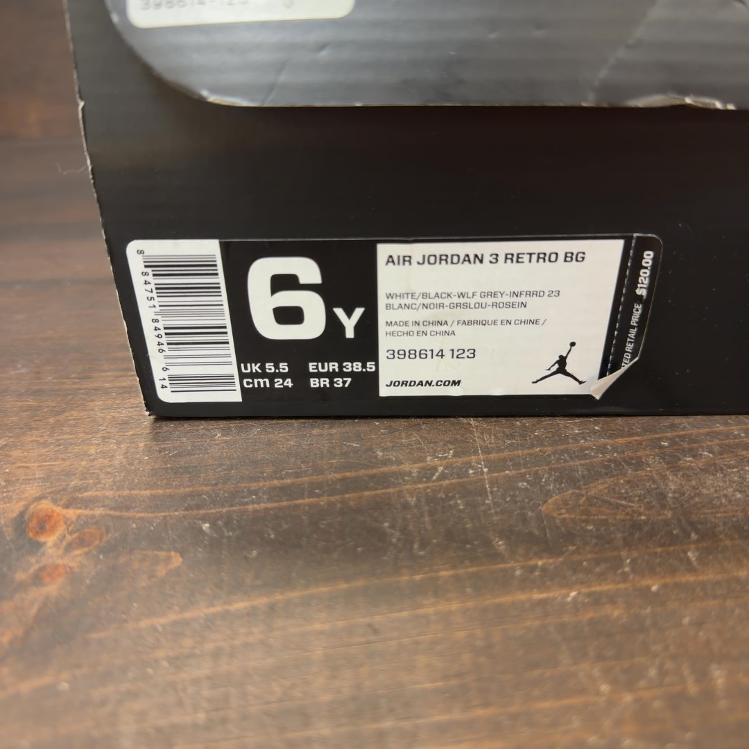 Jordan 3 Retro Infrared 23 (GS) Size 6Y (Pre-Owned)