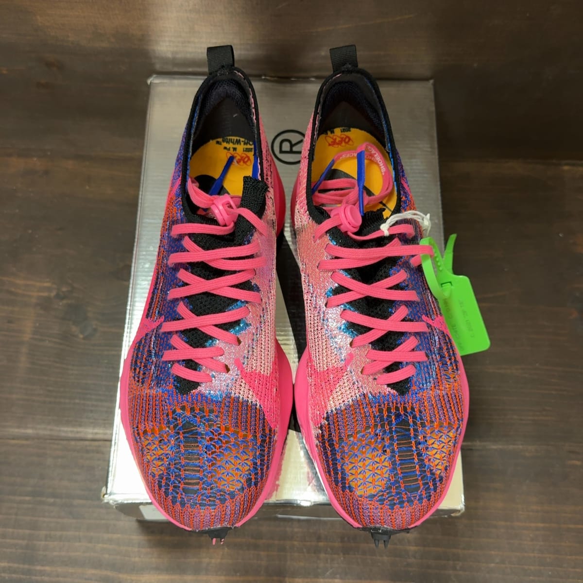Nike Air Zoom Tempo Next% Flyknit Off-White Racer Blue Pink Glow Size 8.5 (Pre-Owned) - tag