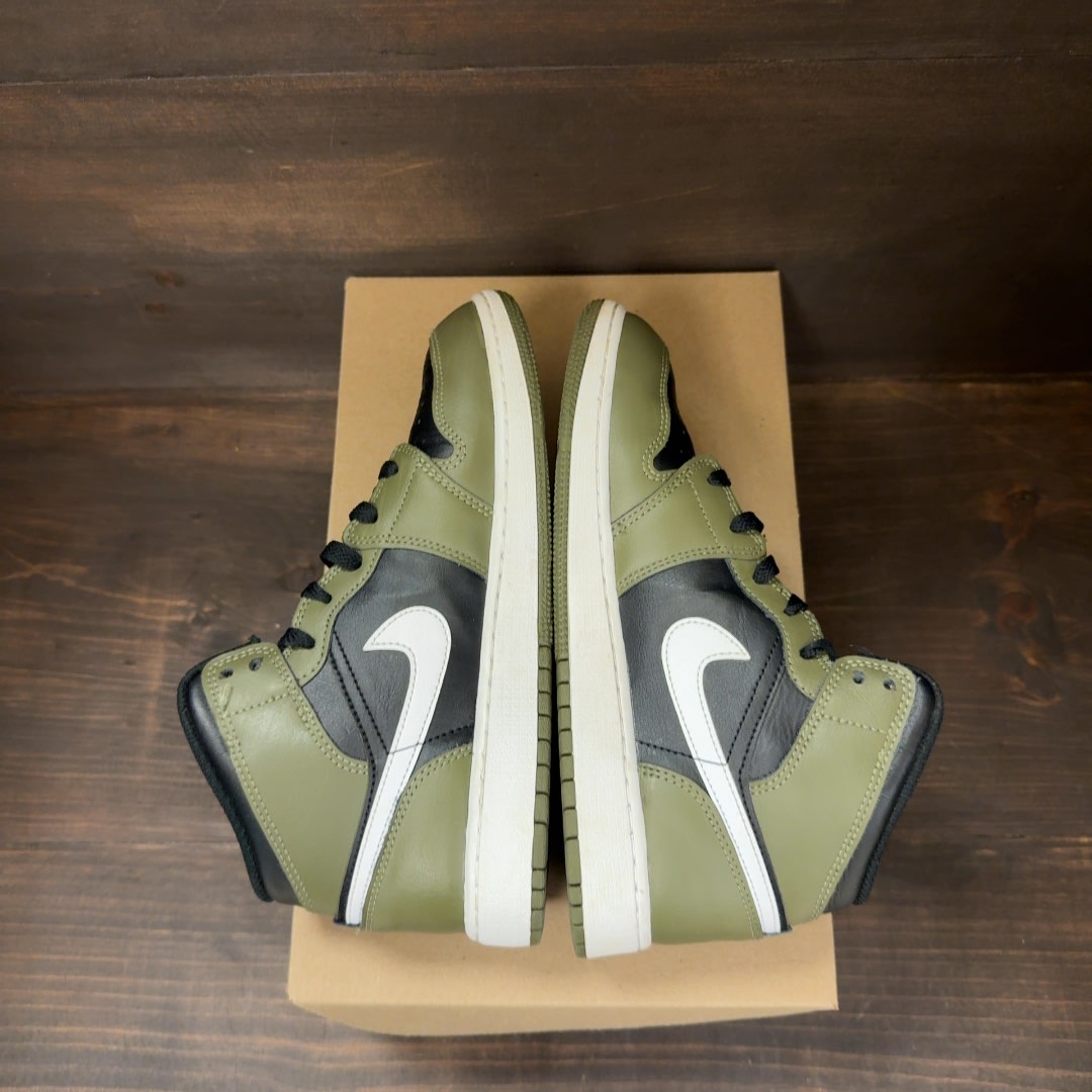 Jordan 1 Mid Black White Olive (GS) Size 7Y (Pre-Owned) - Image 6