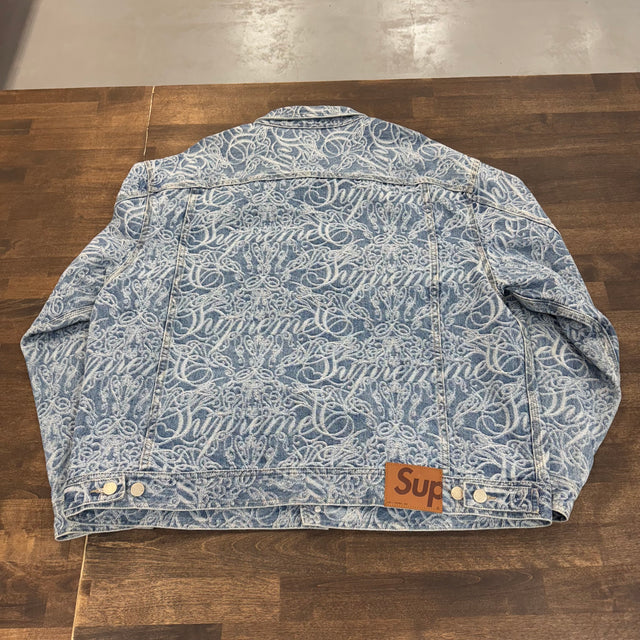 Supreme Script Jacquard Denim Trucker Jacket (USED)