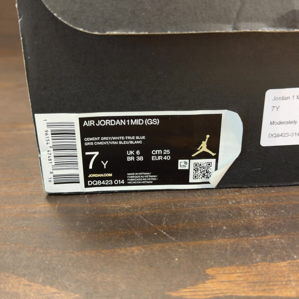 Jordan 1 Mid True Blue Cement (GS) Size 7Y (Pre-Owned) - aux