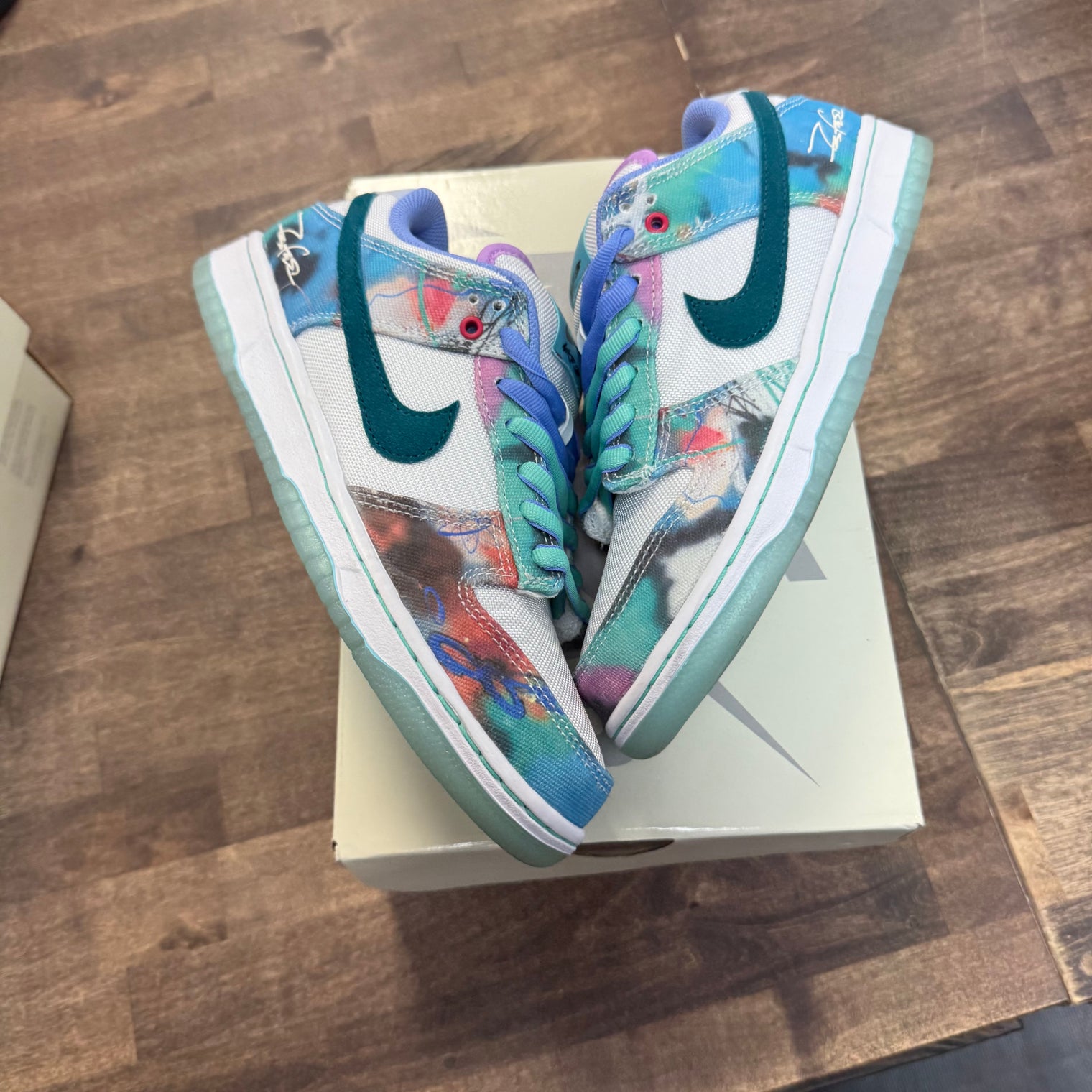 Futura Laboratories Bleached Aqua Nike SB Dunk Low (Lightly Worn)