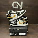 Jordan 1 Mid Patent Black White Gold - Image 1