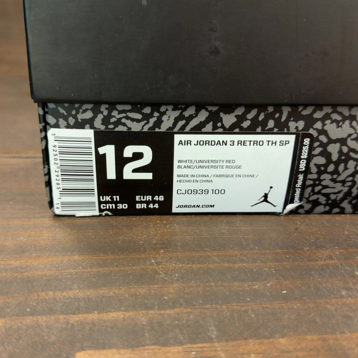 Jordan 3 Retro Tinker White University Red Size 12 (Pre-Owned)