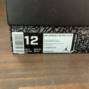 Jordan 3 Retro Tinker White University Red Size 12 (Pre-Owned)