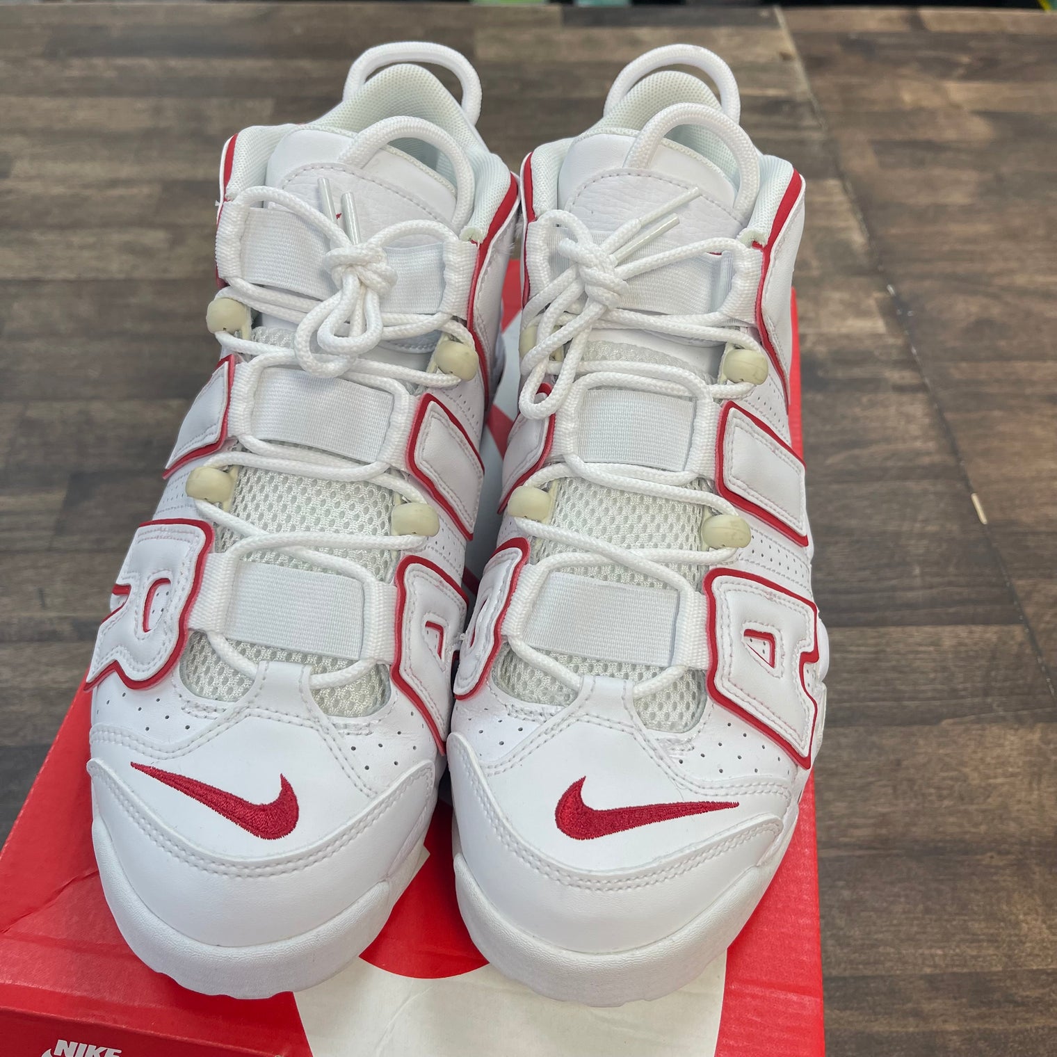 White Varsity Red Outline Air More Uptempo (USED)