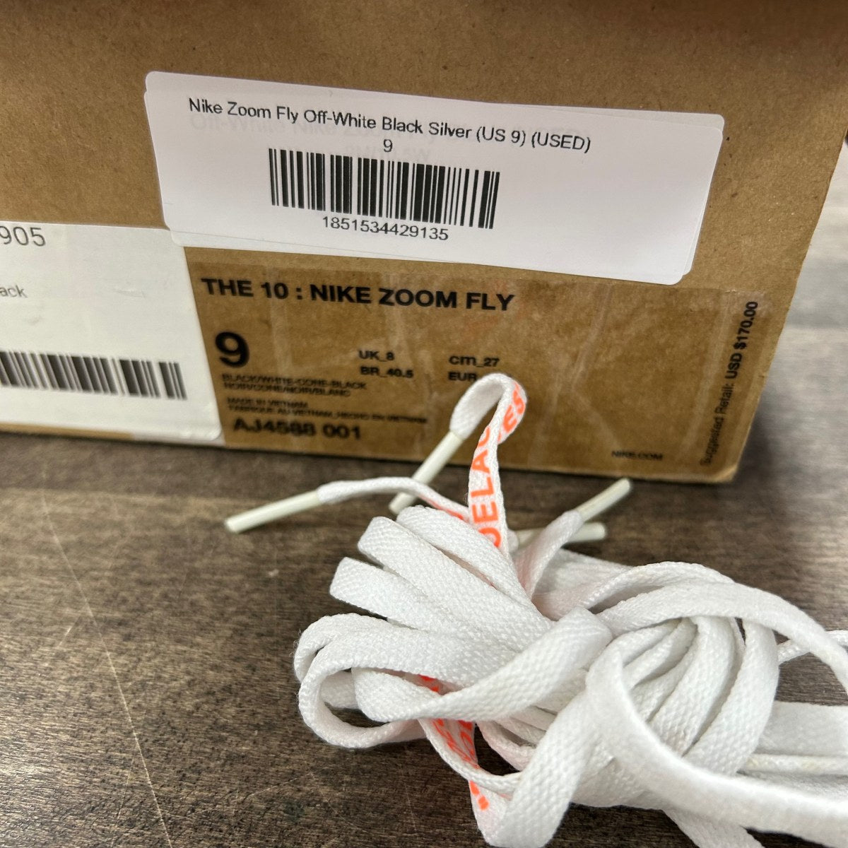 Nike Zoom Fly Off-White Black Silver Size 9 (Pre-Owned) - Image 6