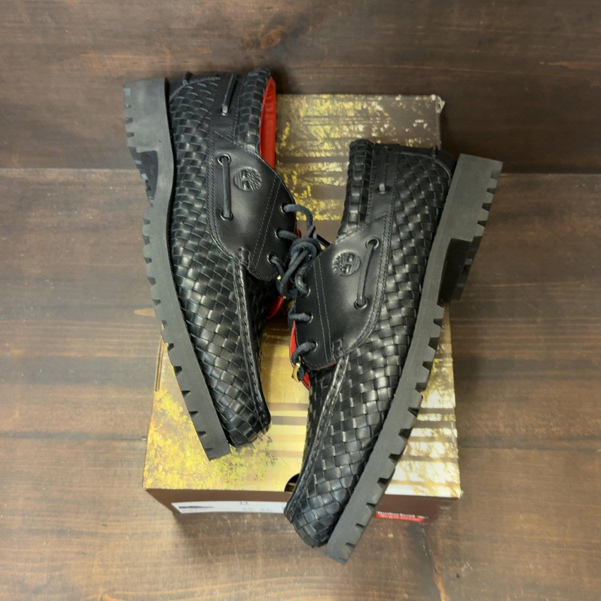 Timberland Woven Leather 3-Eye Lug Supreme Black Size 11 (Pre-Owned)