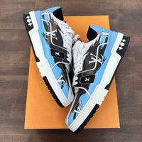 Louis Vuitton White Blue Trainer Sneaker (USED)