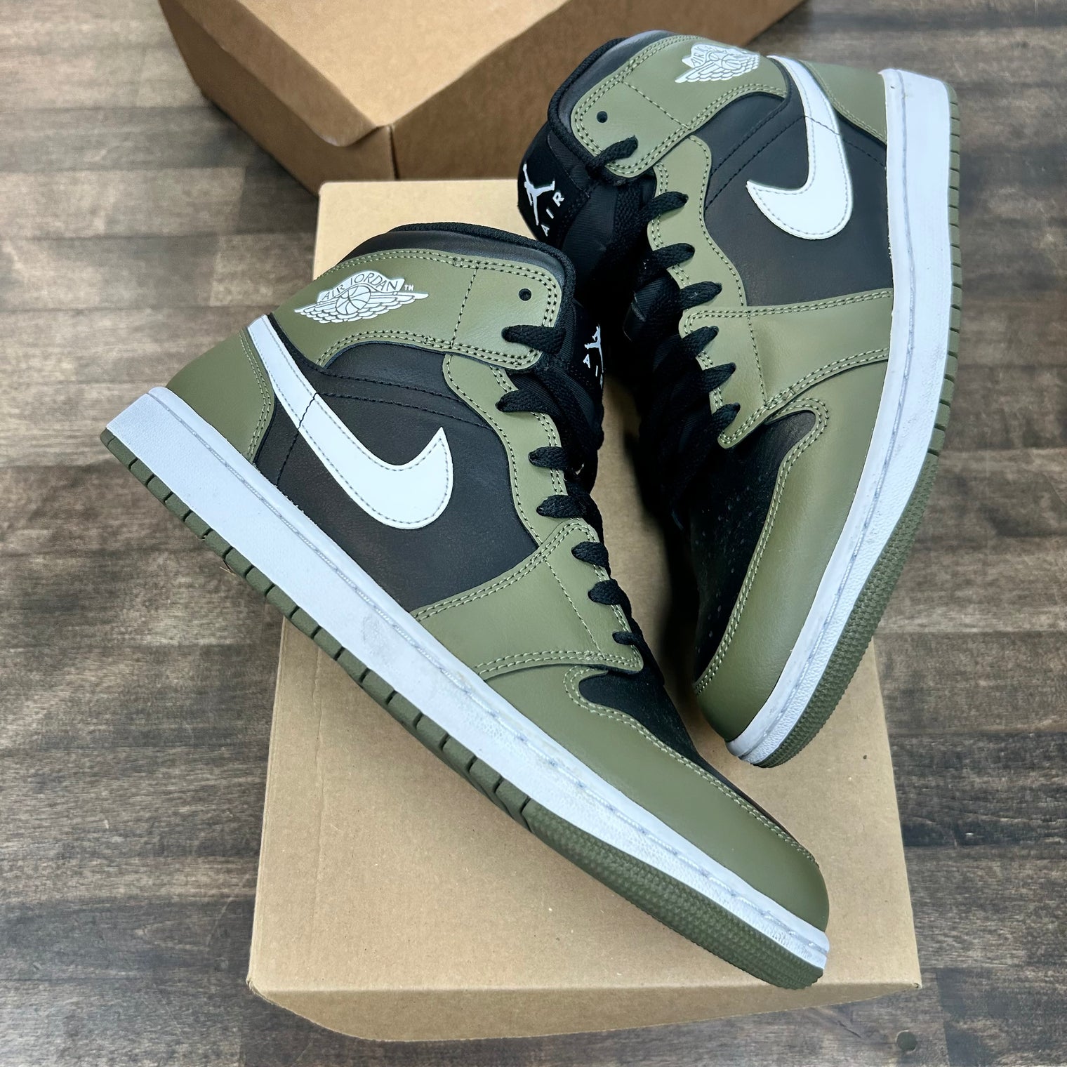 Black White Olive Jordan 1 Mid (USED, No Box)