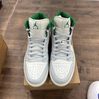 Jordan 1 Mid White Pure Platinum Pine Green (US 10.5) (USED,No Box)