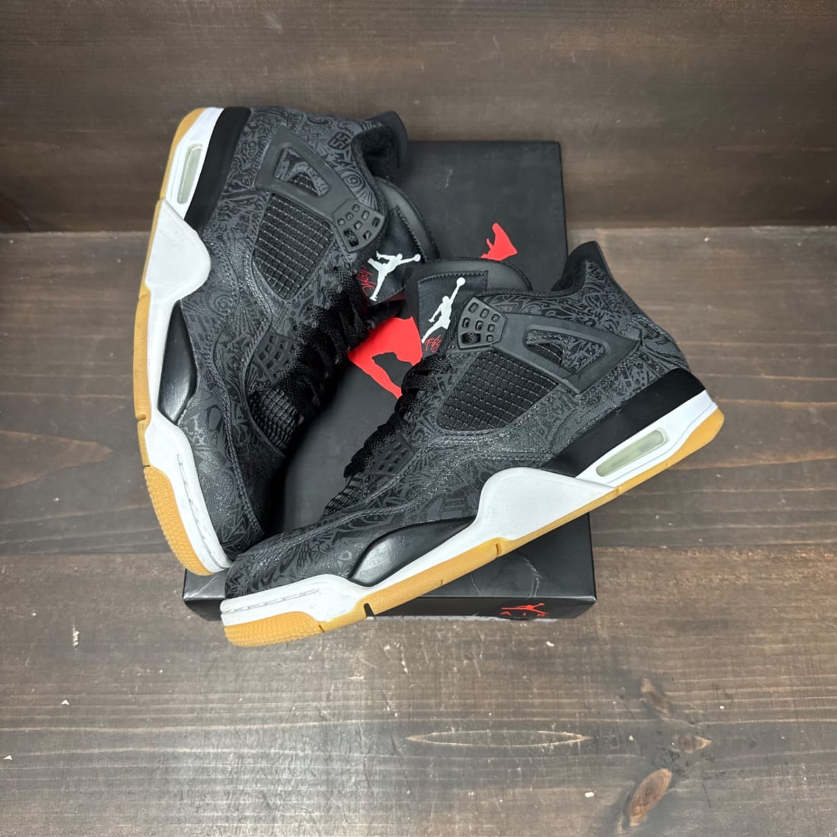 Jordan 4 Retro Laser Black Gum Size 10.5 (Pre-Owned) - tag