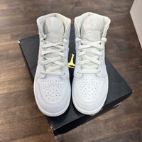 Triple White Tumbled Leather Jordan 1 Mid (GS) (USED)