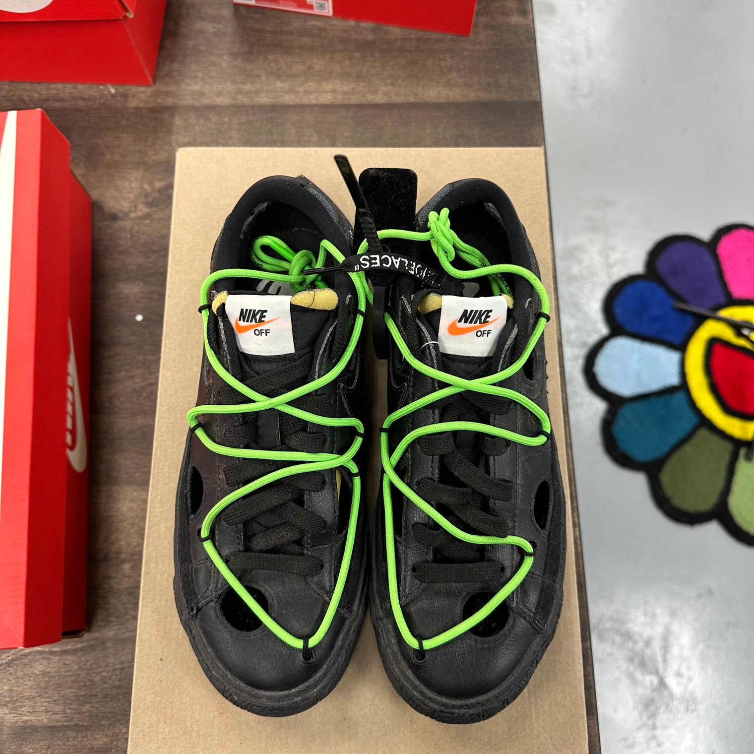 Off-White Black Electro Green Nike Blazer Low (USED,No Box)