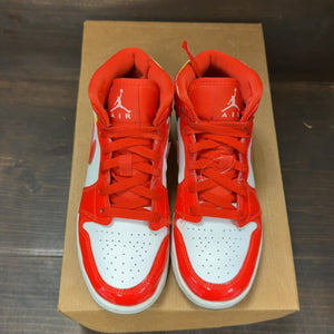 Jordan 1 Mid Barcelona Sweater Red Patent (GS) Size 4Y (Pre-Owned) - tag