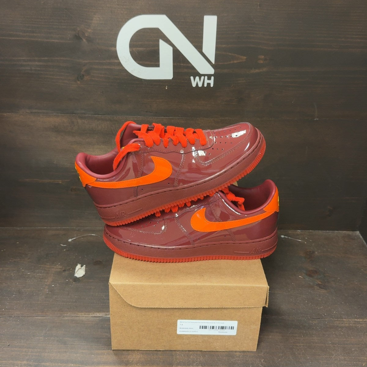 Nike Air Force 1 Low Patent Leather Dark Team Red Safety Orange Size 7.5 (Pre-Owned) - Image 1