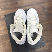 Triple White Tumbled Leather Jordan 1 Mid (GS) (USED)