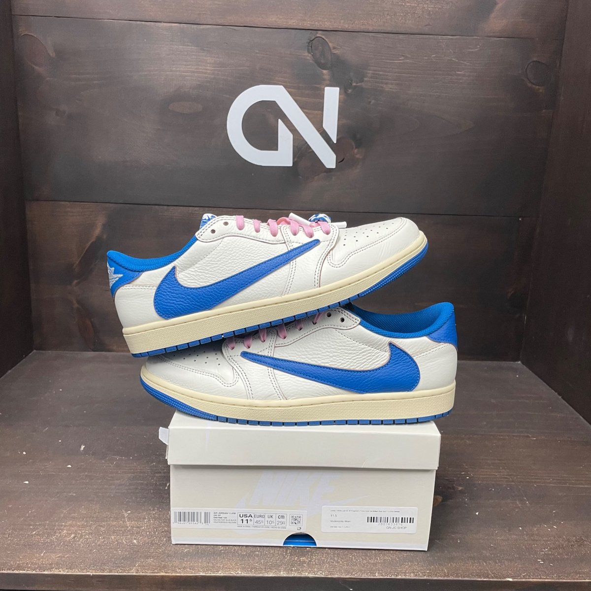Jordan 1 Retro Low OG SP Fragment x Travis Scott Sail Military Blue Size 11.5 (Pre-Owned) - front