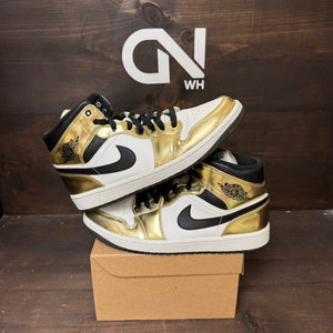 Jordan 1 Mid Metallic Gold Black White Size 10 (Pre-Owned) - Image 1