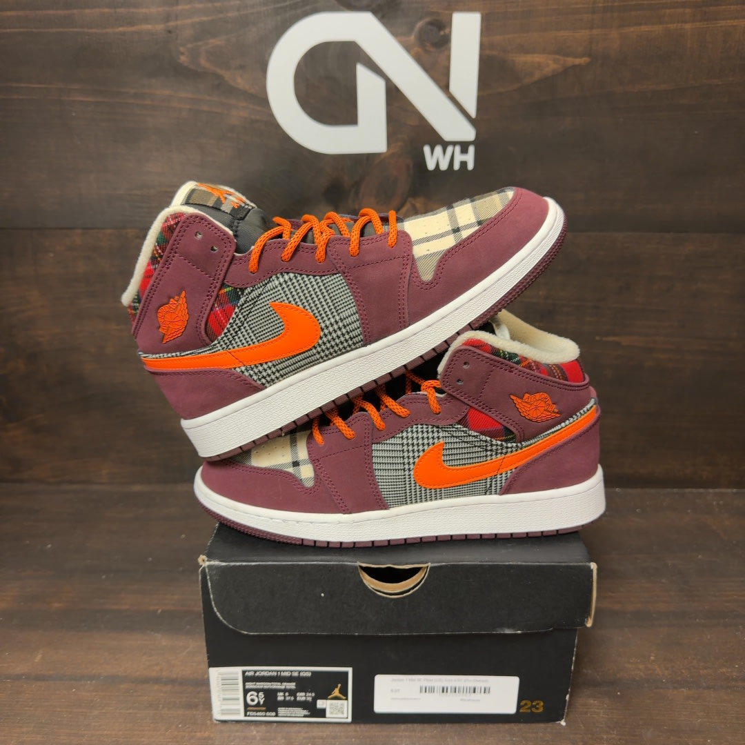 Jordan 1 Mid SE Plaid (GS) - Image 1