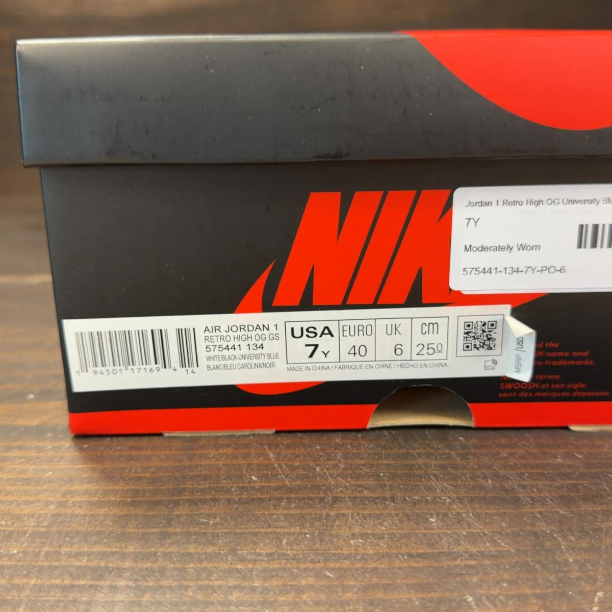 Jordan 1 Retro High OG University Blue (GS) Size 7Y (Pre-Owned) - aux