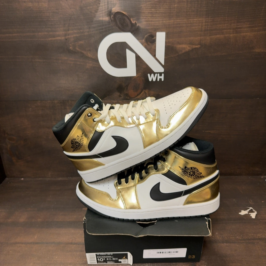 Jordan 1 Mid Metallic Gold Black White - Image 1
