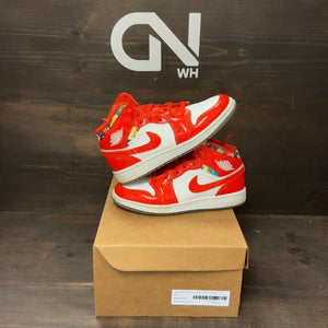 Jordan 1 Mid Barcelona Sweater Red Patent (GS) Size 4Y (Pre-Owned) - front
