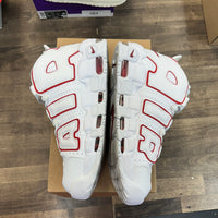 White Varsity Red Outline Nike Air More Uptempo (USED, No Box)