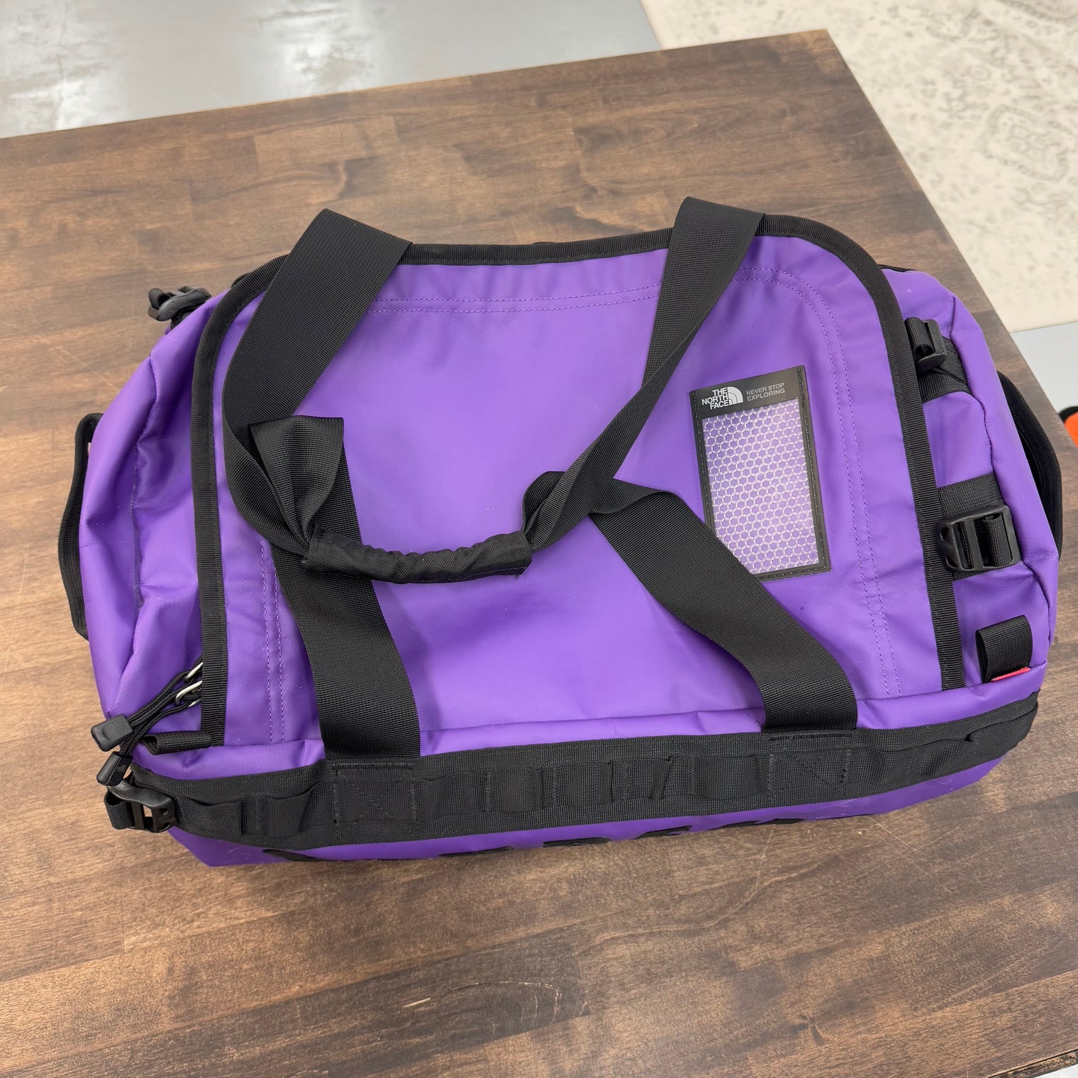 The Supreme Northface Arc Logo Purple Duffle Bag (USED)