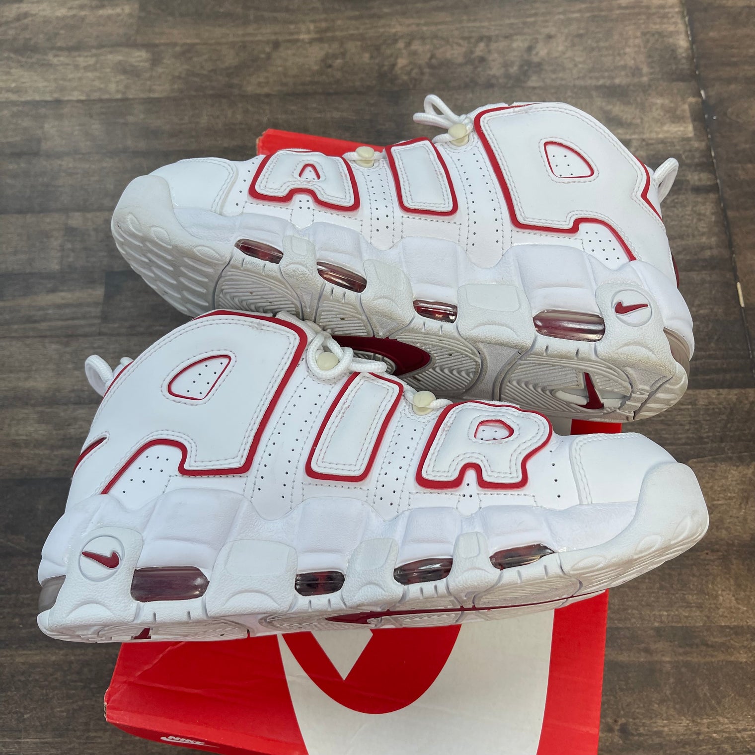 White Varsity Red Outline Air More Uptempo (USED)