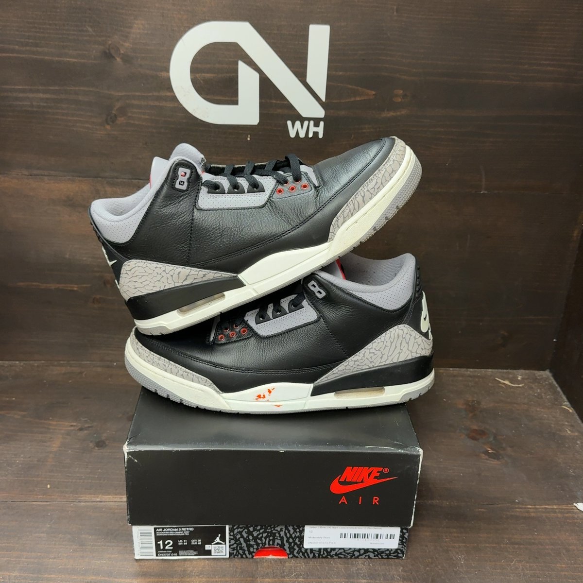 Jordan 3 Retro OG Black Cement (2024) Size 12 (Pre-Owned) - front