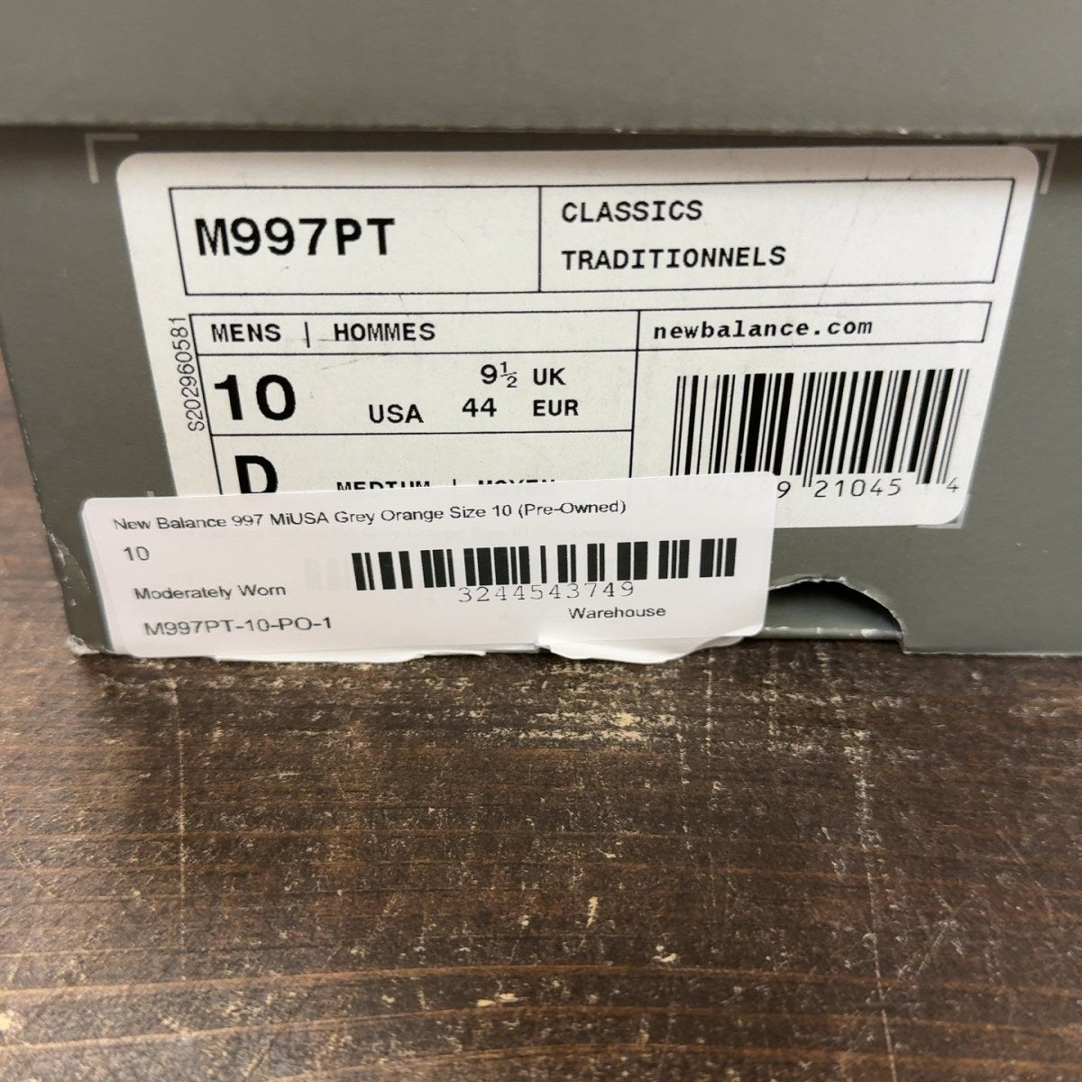 New Balance 997 MiUSA Grey Orange Size 10 (Pre-Owned) - aux