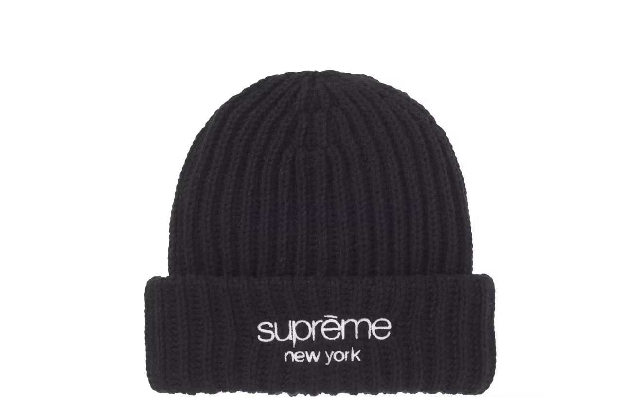 Supreme Ribbed Classic Logo Beanie Black