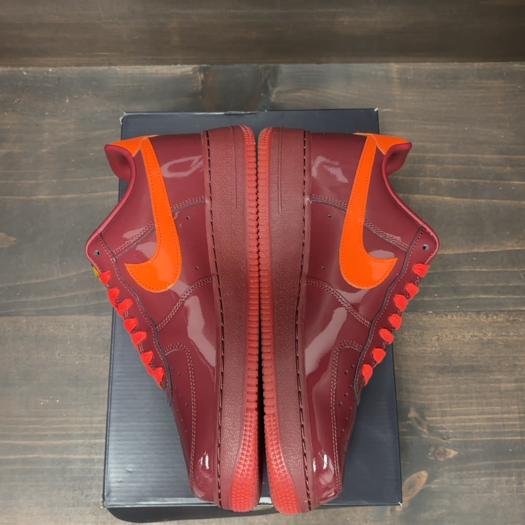 Nike Air Force 1 Low Patent Leather Dark Team Red Safety Orange Size 10 (Pre-Owned)