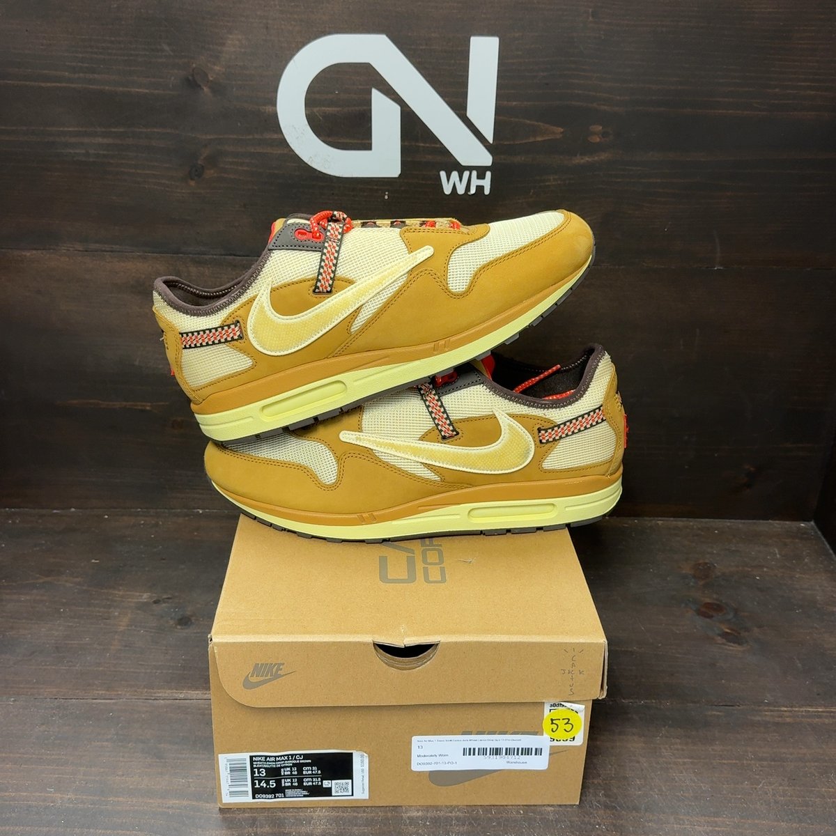 Nike Air Max 1 Travis Scott Cactus Jack Wheat Lemon Drop Size 13 (Pre-Owned) - front