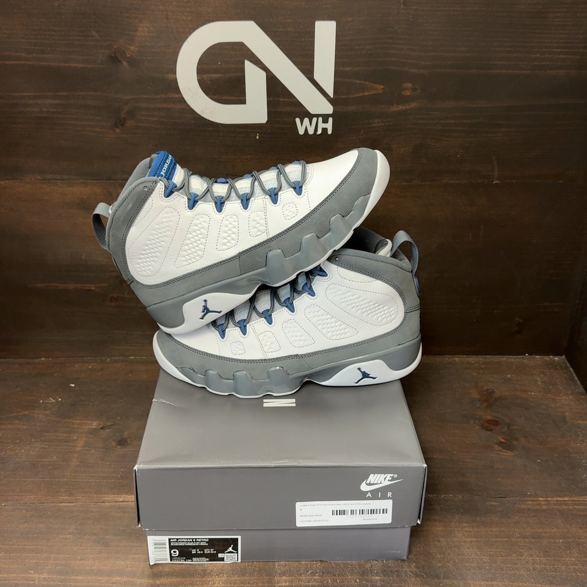 Jordan 9 Retro Flint Grey French Blue (2026) Size 9 (Pre-Owned) - front