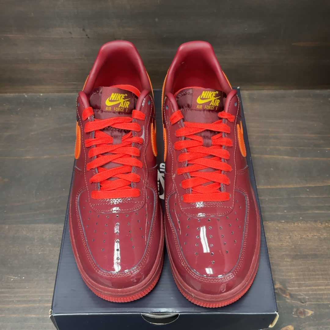 Nike Air Force 1 Low Patent Leather Dark Team Red Safety Orange Size 10 (Pre-Owned)