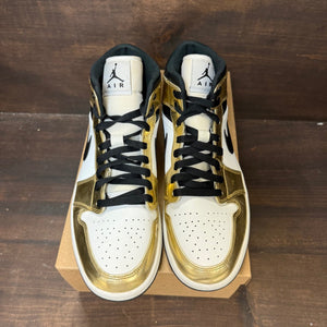 Jordan 1 Mid Metallic Gold Black White Size 10 (Pre-Owned) - Image 2
