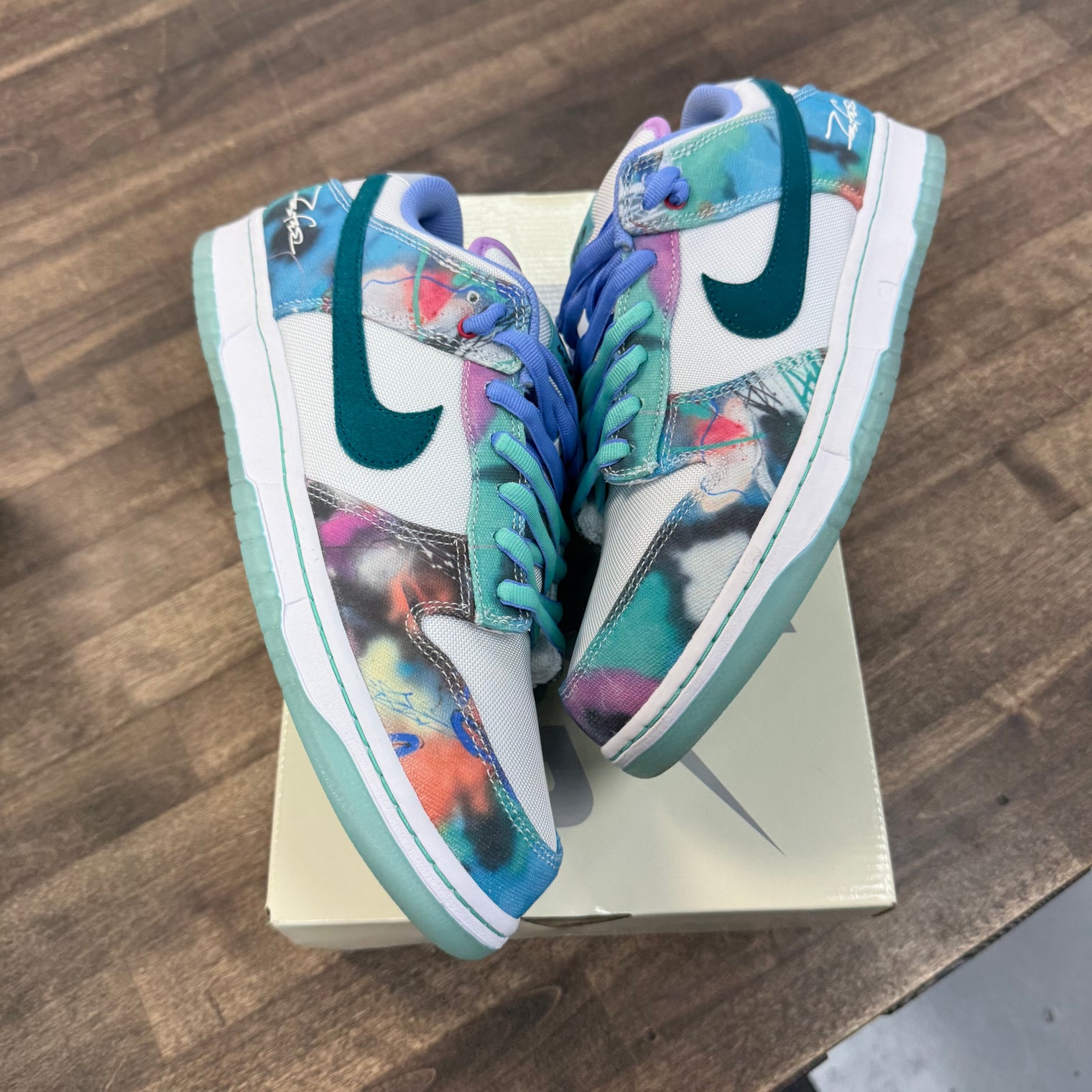 Futura Laboratories Bleached Aqua Nike SB Dunk Low (Lightly Worn)