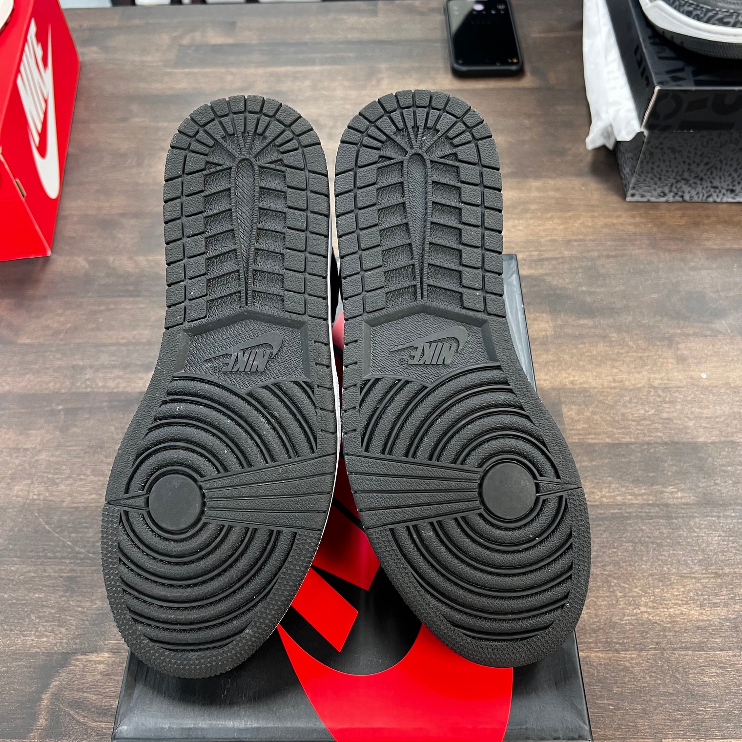 Black Satin Gym Red Jordan 1 High (USED)