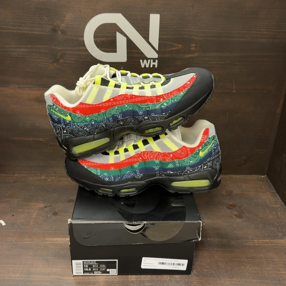 Nike Air Max 95 OG Big Bubble Neon Paisley Bandana Size 15 (Pre-Owned) - front